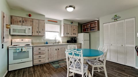 The fully stocked kitchen.
