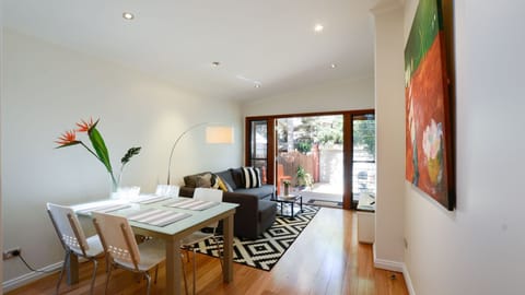 Living room renovated in a contemporary style.