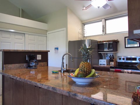 Granite counter and stainless appliances