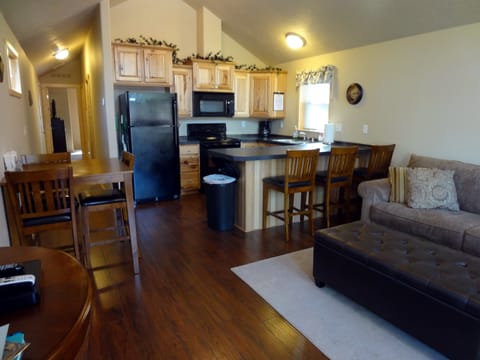 vaulted ceilings give an open spacious feel to the living spaces