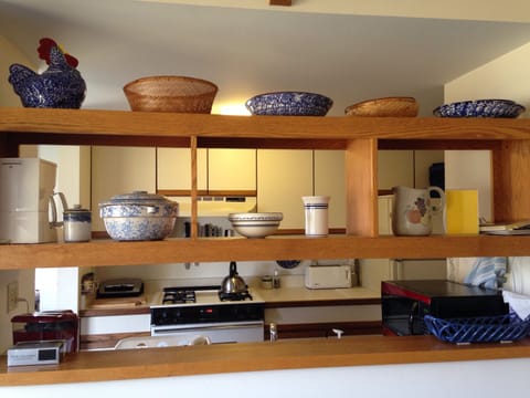 Galley kitchen view from the living room.