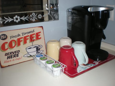The all important Keurig Machine and mugs for 4 guests provided!