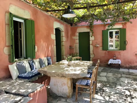 The stone table and bench on the terrace