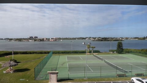 Tennis courts and the inter coastal view from the bedroom window. 