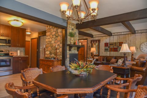 The downstairs areas flow into each other, perfect for large gatherings.