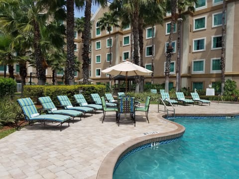 Lounge by the gorgeous outdoor pool in the sunshine.