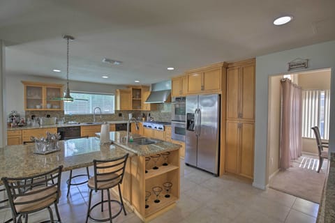 Granite counters and stainless steel appliances make cooking a breeze.