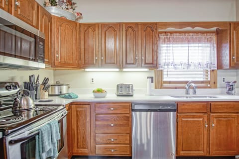 The kitchen faces the parking lot.