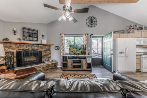 Comfortable living room with access to the deck