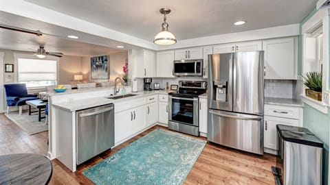 2 kitchens. Very well equipped with Knives, bowls, trays, cookware for cooking! Anything missing? We will ship it to you!