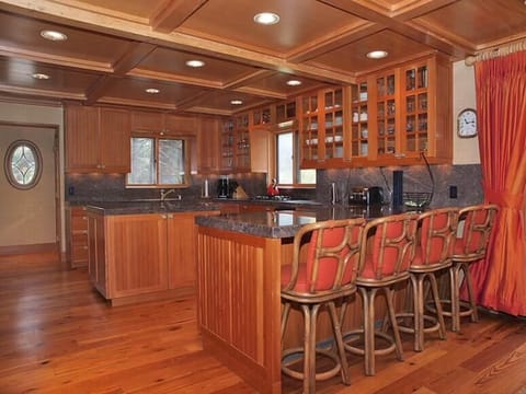 Kitchen and breakfast bar outdoor barbecue adjacent to the kitchen area.