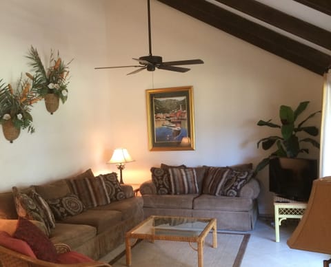 Living Room with Vault ceiling and Flat Screen TV!