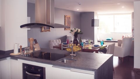 kitchen view to dining and living room