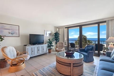 The living room has an ocean view