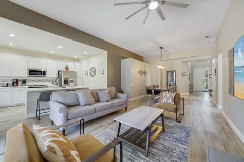 Living room with modern comfort seat. 85" smart TV. Most major APP installed.