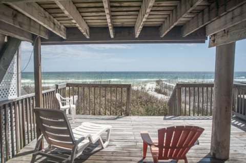 The Deck at sand level right on the beach.