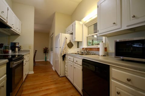 galley kitchen, well stocked