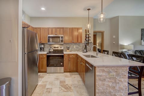 Nice size fully stocked kitchen. Great for the home away chef