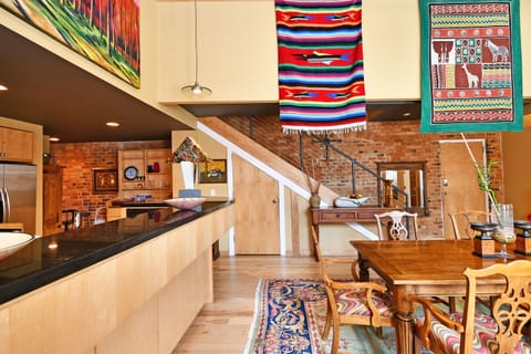 Dining room and kitchen.