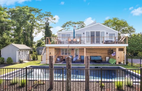 Deck overlooks the bay with plenty of lounging space both in the sun and shade.
