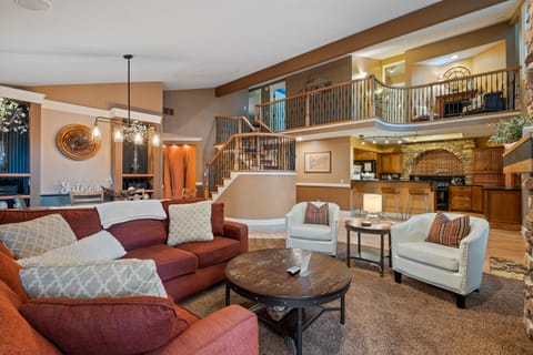 View of the kitchen and second floor from the great room.