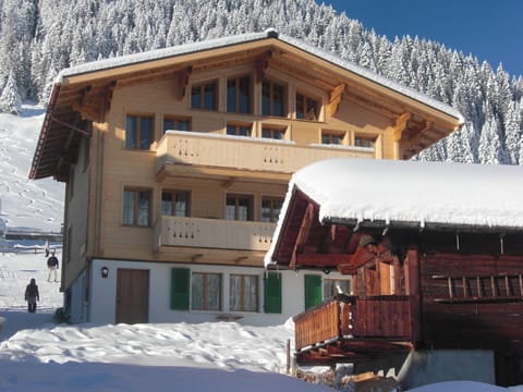 The front of the chalet with the old goathouse in the foreground...