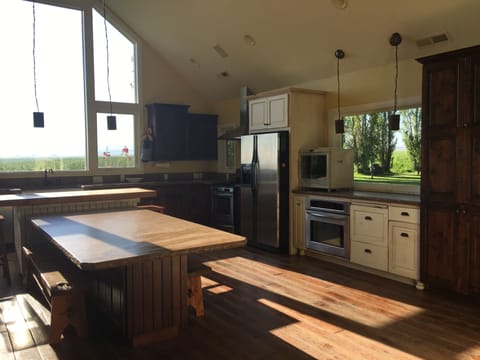 kitchen, windows look out to east