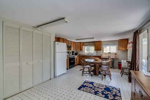 Kitchen downstairs, washer behind closet doors
