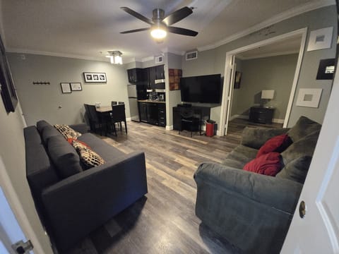 Cozy sofa bed and a new smart TV with all your favorite streaming apps.