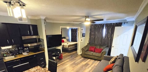 Cozy sofa bed and a new smart TV with all your favorite streaming apps.