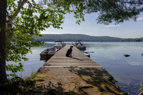 Scenic lakeside dock just a short stroll down a charming, tree-lined path.