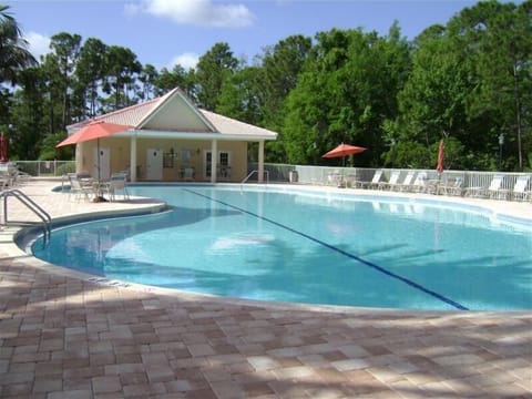 Large pool area features new pavers and heated pool.