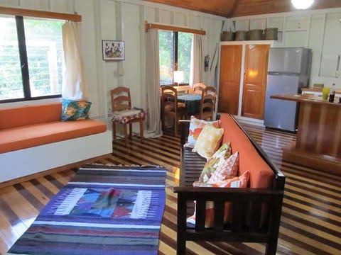 Looking in from front door past living space to dining/kitchen area.