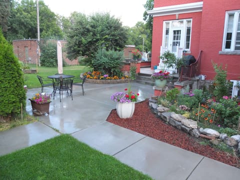 Backyard patio and gardens.