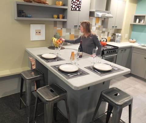 Bar style seating at the kitchen.