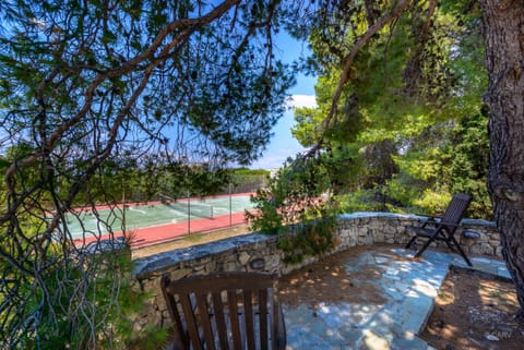 Tennis court viewed from yoga place