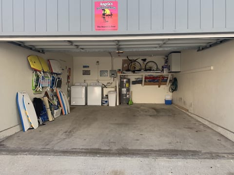 Two car garage with washer and dryer