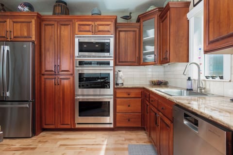 Double convection ovens and microwave.  Large capacity refrigerator.