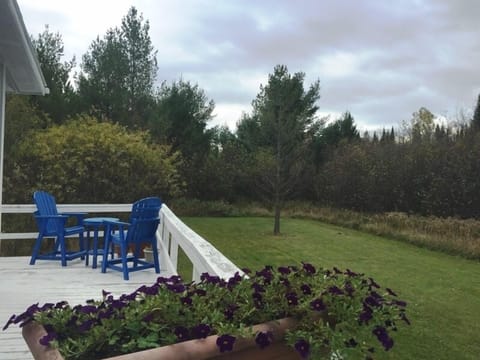 Deck overlooking backyard