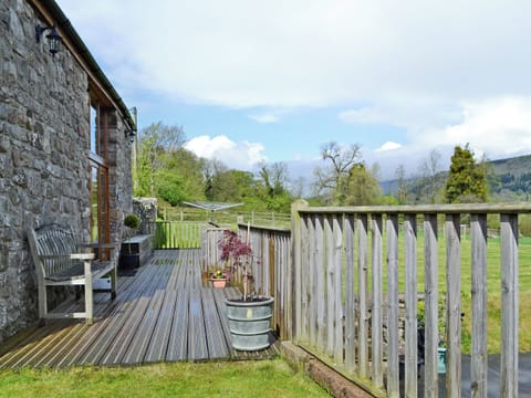 Relaxing decking area with wonderful views | Little Barn, Govilon, near Abergavenny