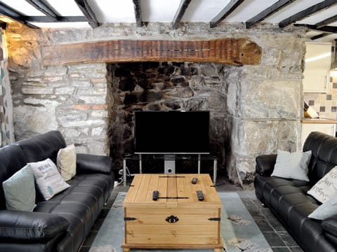 Cosy living room/ kitchen, beamed ceiling | Pendref, Trawsfynydd, near Blaenau Ffestiniog