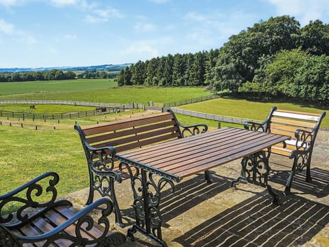Enjoy the peace and quiet in the large lawned garden with patio, terrace and furniture | The Water Castle, Newton, near Corbridge