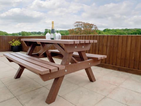 Paved patio with outdoor furniture | Y Ddol, Pontrug, near Caernarfon