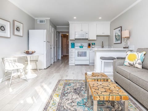 Open living dining and kitchen area