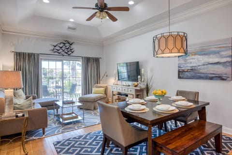 There is plenty of dining seating at the table and breakfast bar.