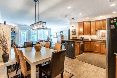 Dining room seats 6 comfortably. Kitchen stocked with all your cooking needs.