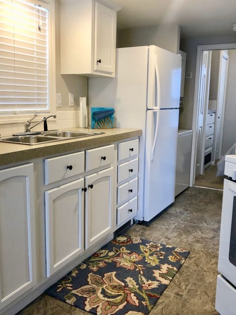 Double sink and full sized refrigerator
