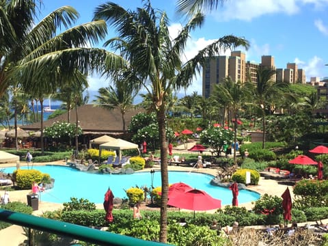 View from lanai, Overlooks Formal Pool out to Ocean and Molokai