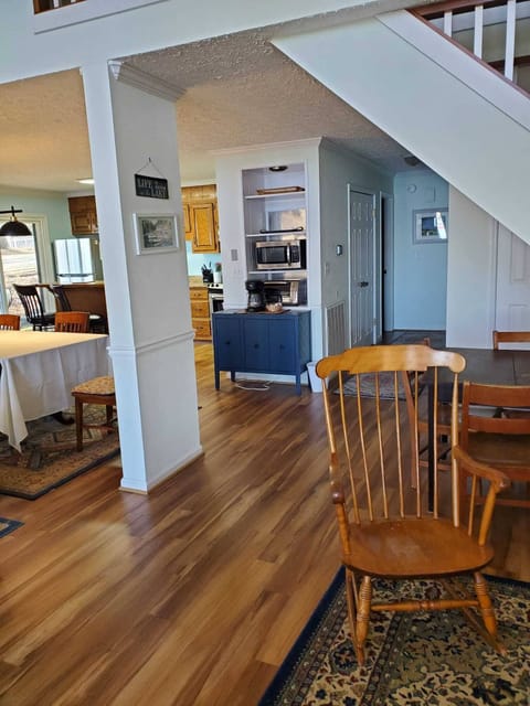 New coffee station and small appliances from white seating area