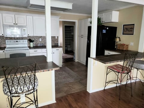 Fully stocked kitchen.